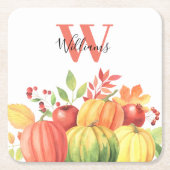 Pumpkin-Autumn Monogram-Name Rechteckiger Pappuntersetzer (Vorderseite)