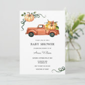Pumpkin Autumn Truck Baby Dusche Einladung (Stehend Vorderseite)