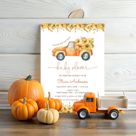 Pumpkin Autumn Truck Baby Shower Einladung