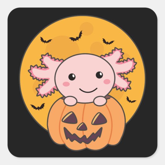 Pumpkin Axolotl liebt süße Tiere zu Halloween Quadratischer Aufkleber (Vorderseite)