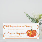 Pumpkin baby Announcement Ticket Niece / Nephew Ankündigung (Stehend Vorderseite)