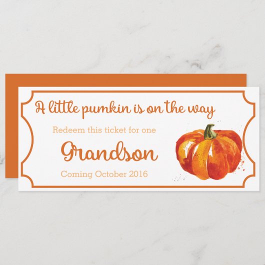 Pumpkin Baby Announctions Ticket Grandson Ankündigung (Vorne/Hinten)