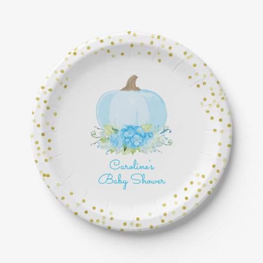 Pumpkin Baby Boy Dusche Aquarell Floral Pappteller (Vorderseite)