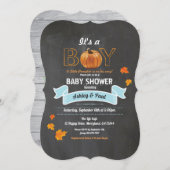 Pumpkin Baby Boy Dusche rustikale Holzklatsche inv Einladung (Vorne/Hinten)