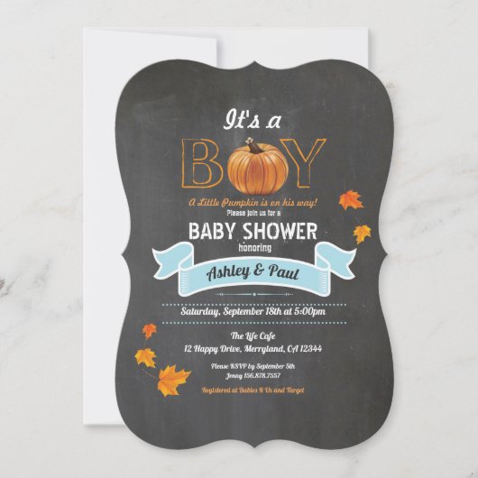 Pumpkin Baby Boy Dusche rustikale Holzklatsche inv Einladung (Vorderseite)