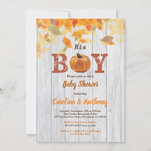 Pumpkin Baby Boy Dusche rustikales Holz ist ein Ju Einladung (Vorderseite)