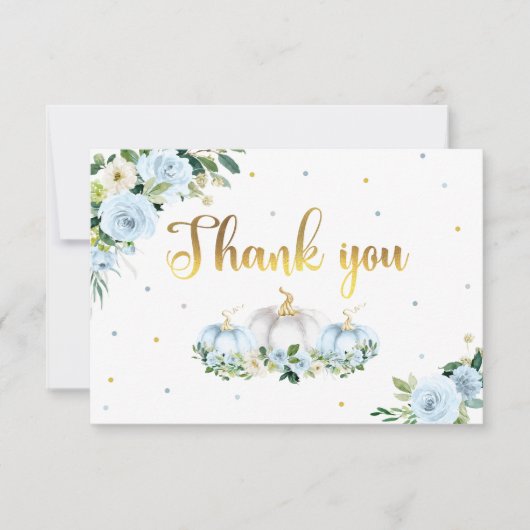 Pumpkin Baby Dusche Boy Fall Blue Pumpkin Dankeskarte (Vorderseite)