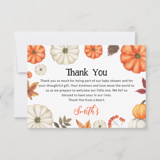 Pumpkin Baby Dusche Dankeskarte (Vorderseite)