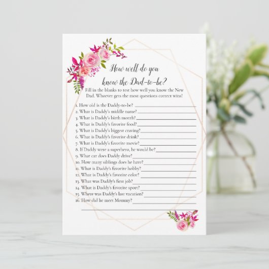 Pumpkin Baby Dusche, die Vater Best Game Floral ke Einladung (Stehend Vorderseite)