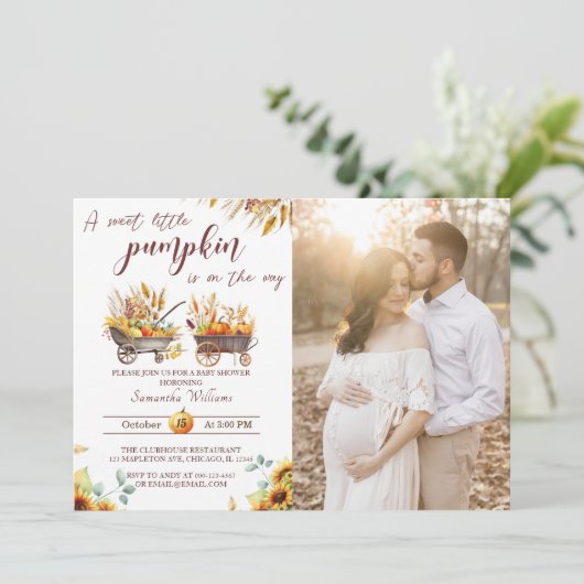 Pumpkin Baby-Dusche ein süßes wenig Kürbisinvit Einladung (Stehend Vorderseite)