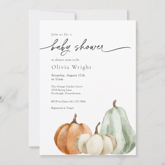 Pumpkin Baby Dusche Einladung (Vorderseite)