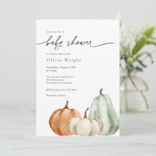 Pumpkin Baby Dusche Einladung (Stehend Vorderseite)