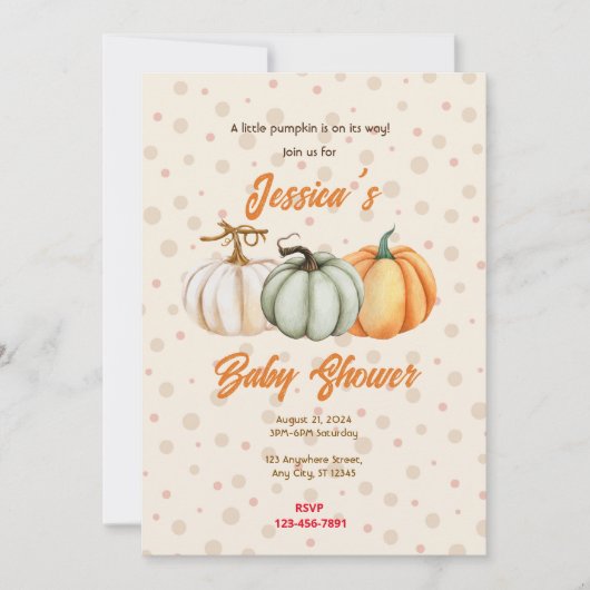 Pumpkin Baby Dusche Einladung (Vorderseite)