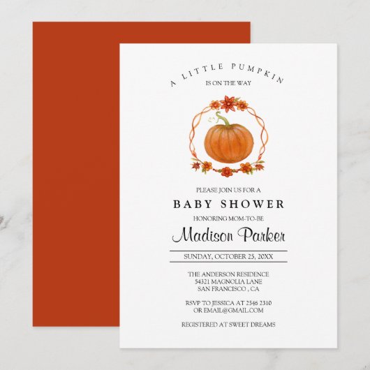 Pumpkin Baby Dusche Einladung (Vorne/Hinten)