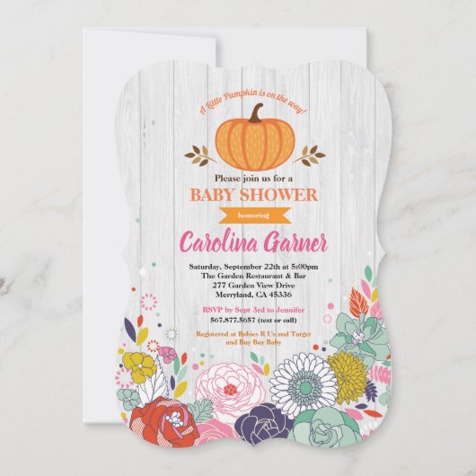 Pumpkin Baby Dusche Einladung Blume rustikal (Vorderseite)