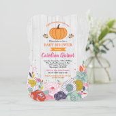 Pumpkin Baby Dusche Einladung Blume rustikal (Stehend Vorderseite)