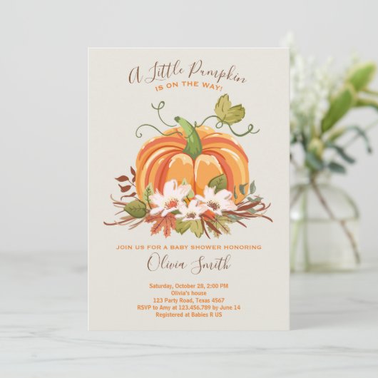 Pumpkin Baby Dusche Einladung Herbst Neutral (Stehend Vorderseite)