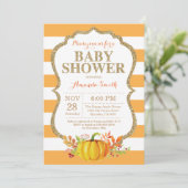 Pumpkin Baby Dusche Einladung Orange und Gold (Stehend Vorderseite)