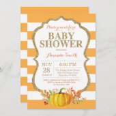 Pumpkin Baby Dusche Einladung Orange und Gold (Vorne/Hinten)
