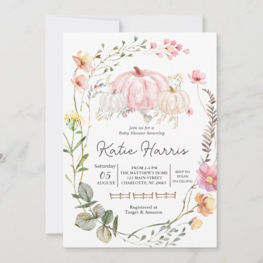 Pumpkin Baby Dusche Einladung, pinkPumpkin einlade Einladung (Vorderseite)