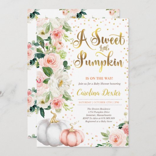Pumpkin Baby Dusche Einladung Rosa und Gold Rosa r (Vorne/Hinten)