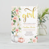 Pumpkin Baby Dusche Einladung Rosa und Gold Rosa r (Stehend Vorderseite)