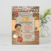 Pumpkin Baby Dusche Einladung rustikales Holz (Stehend Vorderseite)