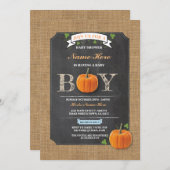 Pumpkin Baby Dusche Es ist ein Boy Party rustikale Einladung (Vorne/Hinten)