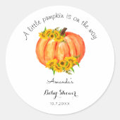 Pumpkin Baby Dusche Fall Orange weiße Sonnenblume Runder Aufkleber (Vorderseite)
