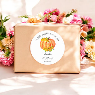 Pumpkin Baby Dusche Fall Orange weiße Sonnenblume Runder Aufkleber