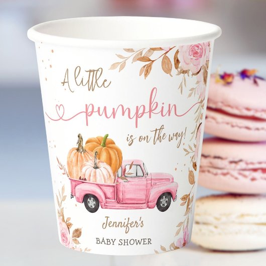 Pumpkin Baby Dusche Fall rosa LKW Papier Pappbecher