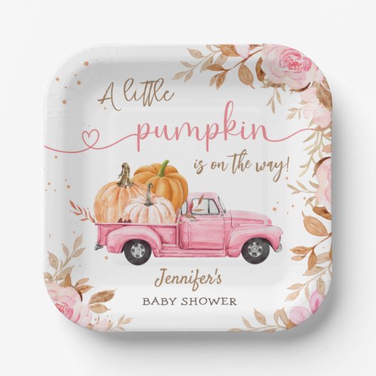 Pumpkin Baby Dusche Fall rosa LKW Papier Pappteller (Vorderseite)