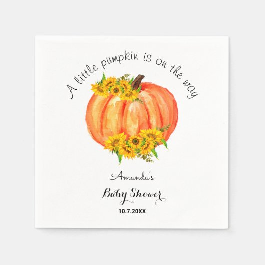 Pumpkin Baby Dusche Fall Sonnenblume Orange White Serviette (Vorderseite)