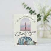 Pumpkin Baby Dusche Light Grau Blue Watercolor Dankeskarte (Stehend Vorderseite)