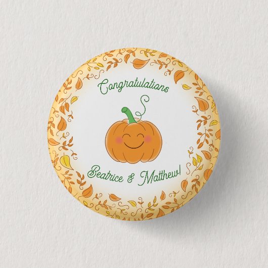 Pumpkin Baby Dusche Niedlicher Fall Button (Vorderseite)