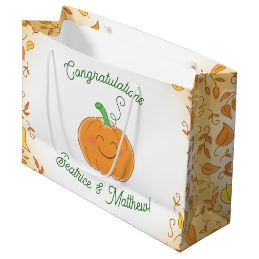 Pumpkin Baby Dusche Niedlicher Fall Große Geschenktüte (Vorderseite Schrägansicht)