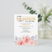 Pumpkin Baby Dusche Wasserfarbe Lilac Pink Roses Einladungspostkarte (Stehend Vorderseite)
