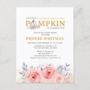 Pumpkin Baby Dusche Wasserfarbe Rosa Rosen Einladungspostkarte