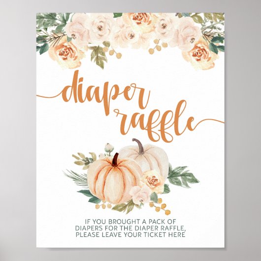 Pumpkin Baby Dusche Windeln Raffle-Zeichen Poster (Vorne)