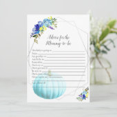 Pumpkin Baby Duschempfehlung für Mami | Blau Einladung (Stehend Vorderseite)