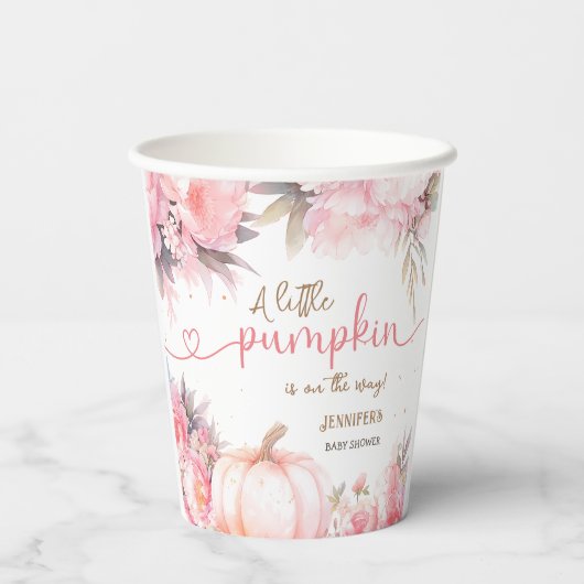 Pumpkin Baby Duschmädchen Rosa Blütenfall Herbst Pappbecher (Rückseite)