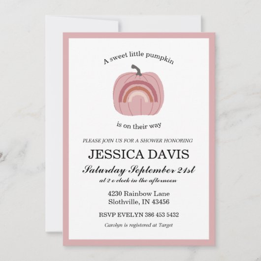Pumpkin Baby Girl Babydusche Einladung (Vorderseite)
