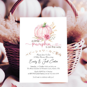 Pumpkin Baby Girl Dusche Wasserfarbe Rosa Einladung