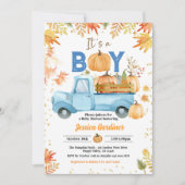 Pumpkin Baby Shower Boy Blue Truck Wasserfarbe Einladung (Vorderseite)