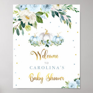 Pumpkin Baby Shower Boy Fall Blue Pumpkin Willkomm Poster