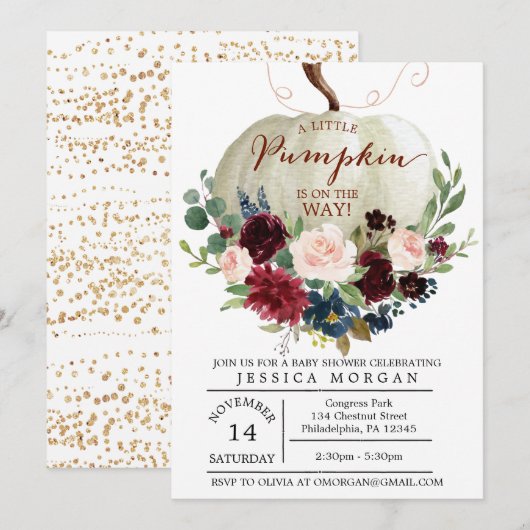 Pumpkin Baby Shower Einladung - Fall Baby Dusche (Vorne/Hinten)