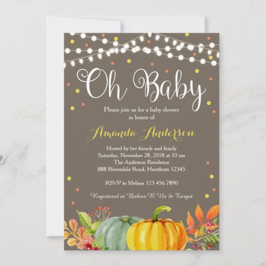 Pumpkin Baby Shower Einladung, Fall Baby Dusche Einladung (Vorderseite)
