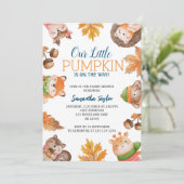 Pumpkin Baby Shower Einladung, Fall Woodland Einladung (Stehend Vorderseite)