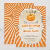 Pumpkin Baby Shower Einladung Herbst Junge (Vorne/Hinten)