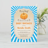 Pumpkin Baby Shower Einladung Herbst Junge (Stehend Vorderseite)